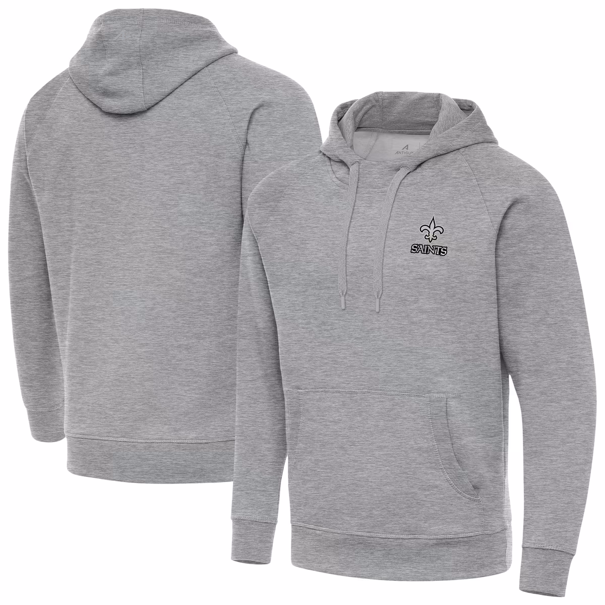 Men's Antigua Heather Gray New Orleans Saints Brushed Carbon Victory Pullover Hoodie