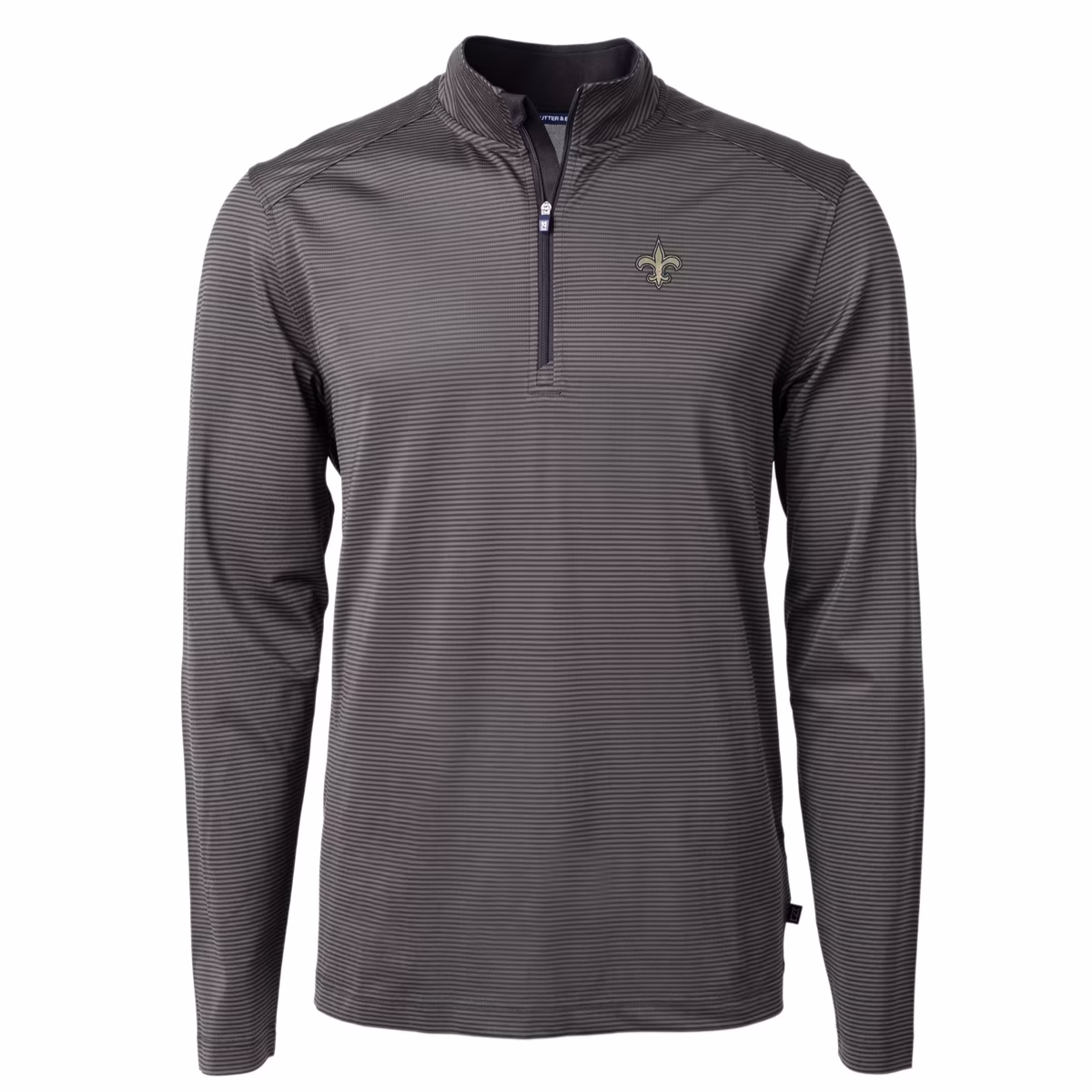 Men's Cutter & Buck Black/Gray New Orleans Saints Virtue Eco Pique Micro Stripe Recycled Quarter-Zip Pullover Top 3 Men's Cutter & Buck Black/Gray New Orleans Saints Virtue Eco Pique Micro Stripe Recycled Quarter-Zip Pullover Top