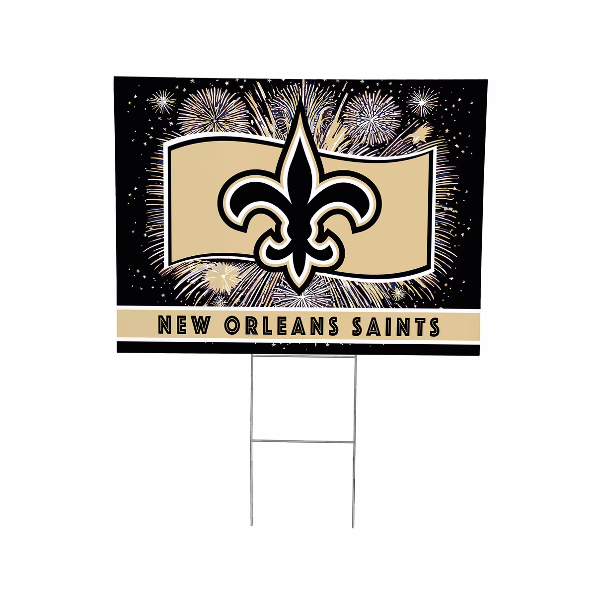 New Orleans Saints 24" x 18" Patriotic Fireworks Outdoor Yard Sign