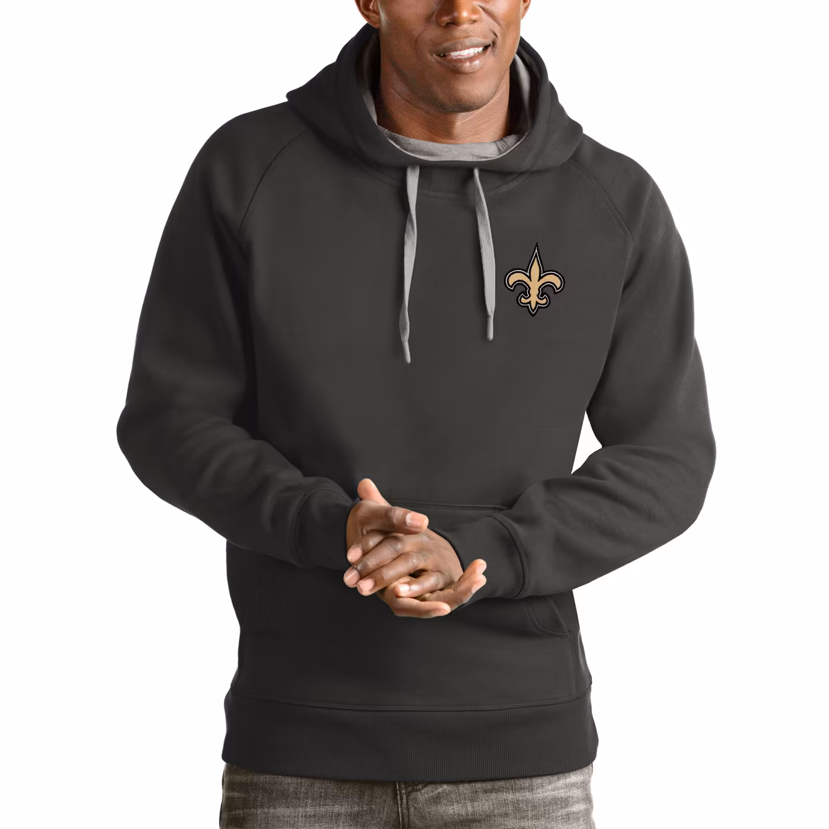 Men's Antigua Charcoal New Orleans Saints Logo Victory Pullover Hoodie 9 Men's Antigua Charcoal New Orleans Saints Logo Victory Pullover Hoodie