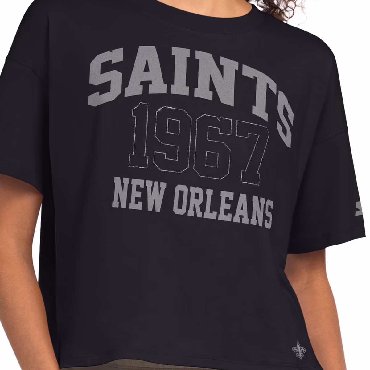 Women's Starter Black New Orleans Saints Rhinestone Boxy Cropped T-Shirt 4 Women's Starter Black New Orleans Saints Rhinestone Boxy Cropped T-Shirt