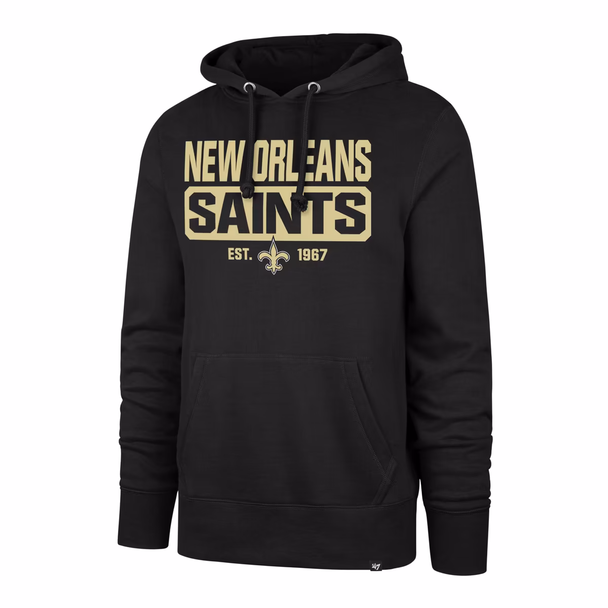 Men's '47 Black New Orleans Saints Box Out Headline Pullover Hoodie 10 Men's '47 Black New Orleans Saints Box Out Headline Pullover Hoodie