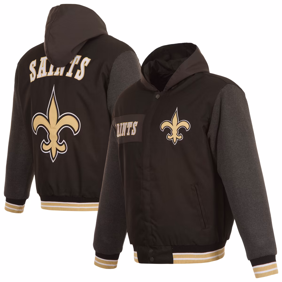 Men's JH Design Black New Orleans Saints Reversible Twill Hoodie Full-Zip Jacket 12 Men's JH Design Black New Orleans Saints Reversible Twill Hoodie Full-Zip Jacket