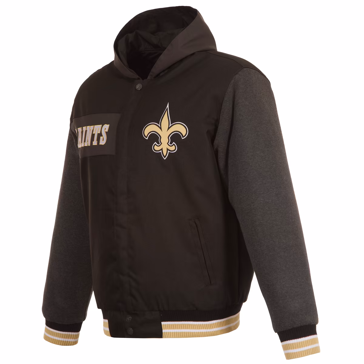Men's JH Design Black New Orleans Saints Reversible Twill Hoodie Full-Zip Jacket 3 Men's JH Design Black New Orleans Saints Reversible Twill Hoodie Full-Zip Jacket