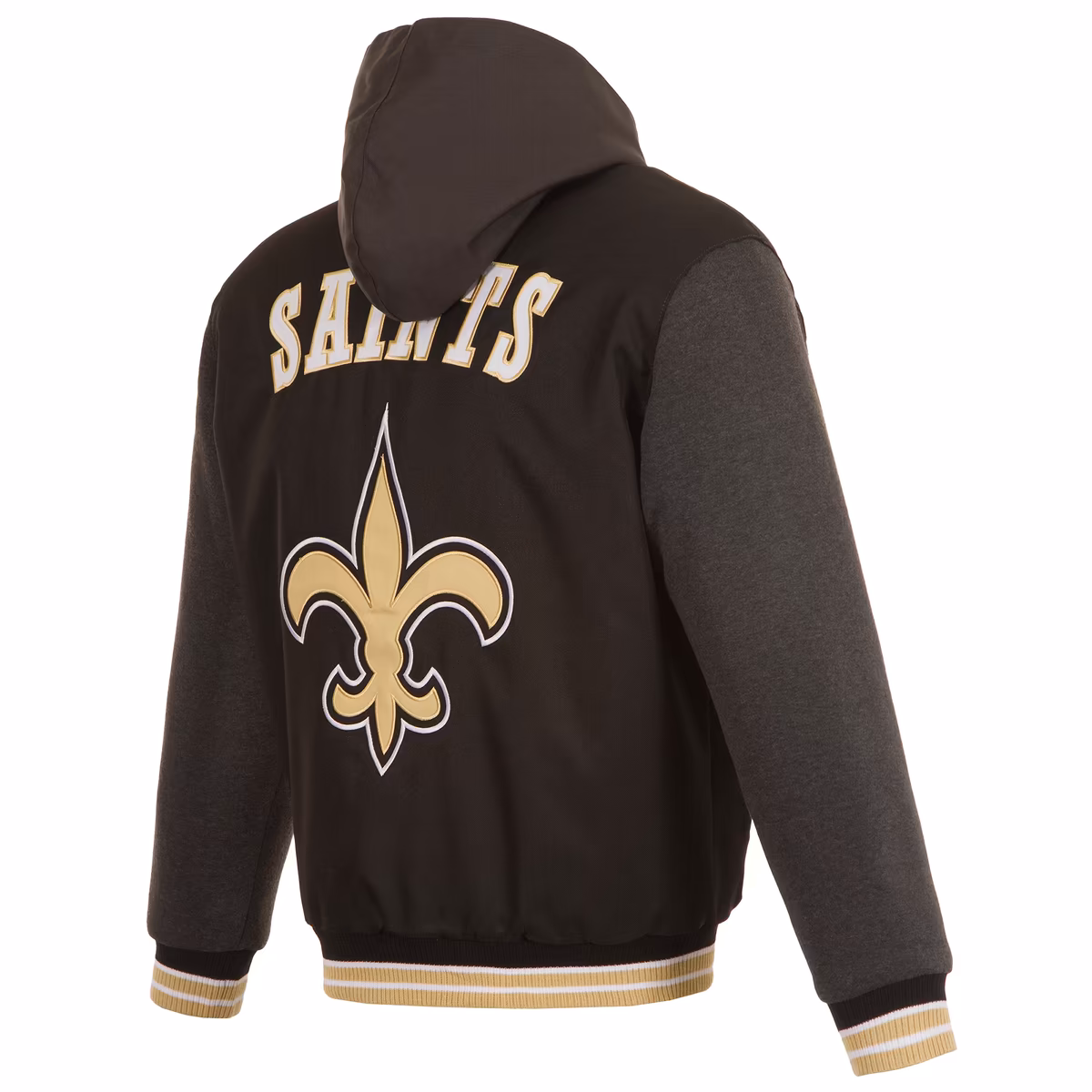 Men's JH Design Black New Orleans Saints Reversible Twill Hoodie Full-Zip Jacket 4 Men's JH Design Black New Orleans Saints Reversible Twill Hoodie Full-Zip Jacket