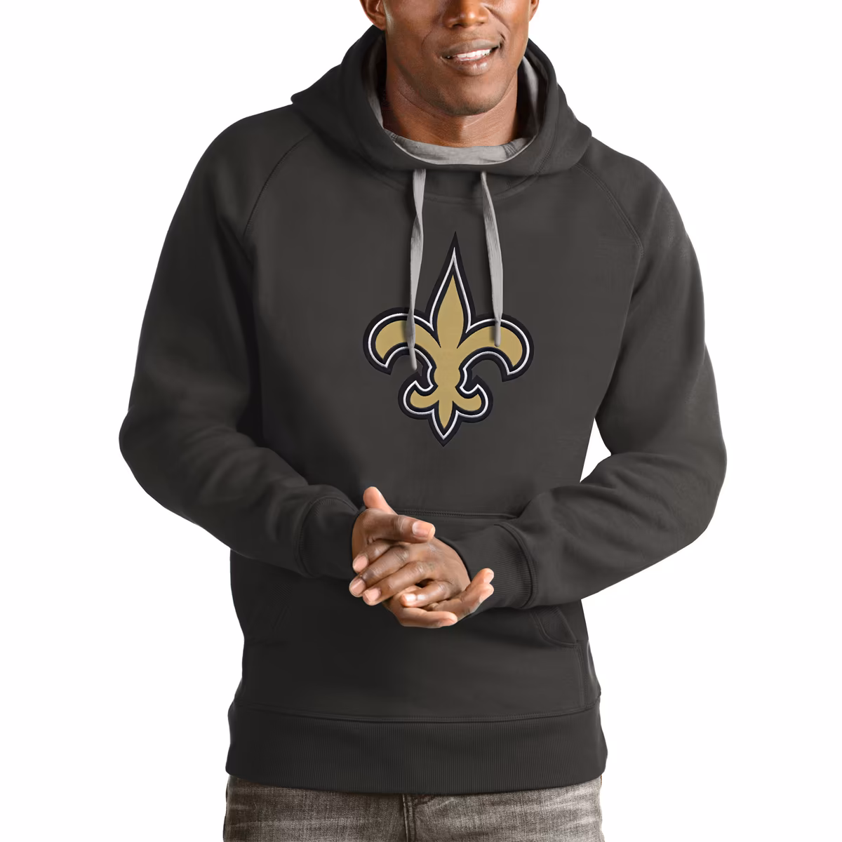 Men's Antigua Charcoal New Orleans Saints Victory Pullover Hoodie 8 Men's Antigua Charcoal New Orleans Saints Victory Pullover Hoodie