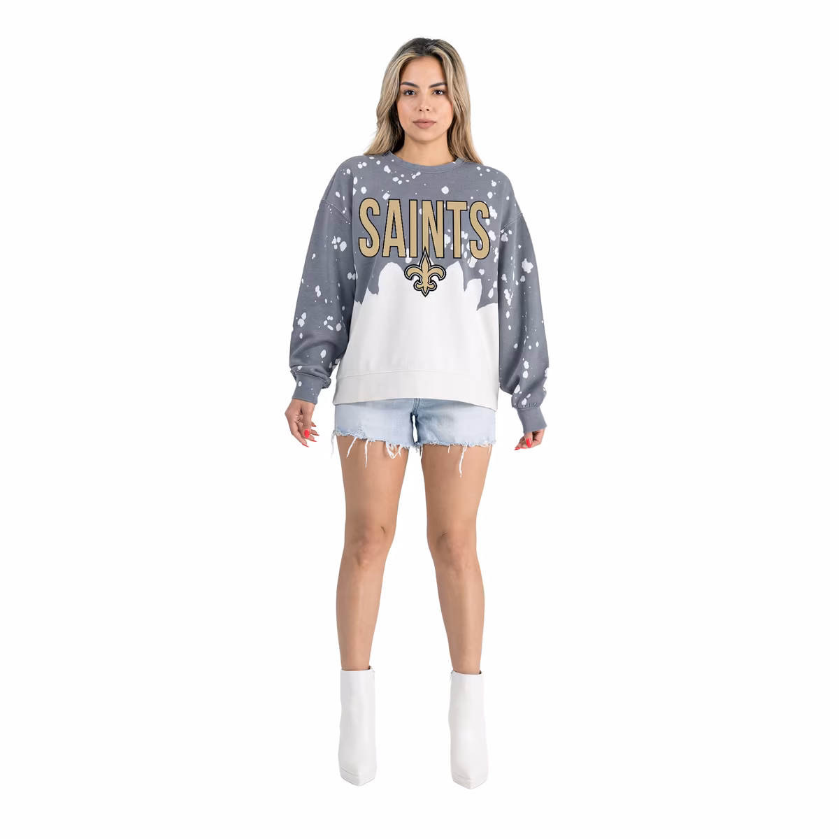 Women's Gameday Couture Gray New Orleans Saints Oversized Faded Wash Tri-Blend Pullover Sweatshirt 4 Women's Gameday Couture Gray New Orleans Saints Oversized Faded Wash Tri-Blend Pullover Sweatshirt