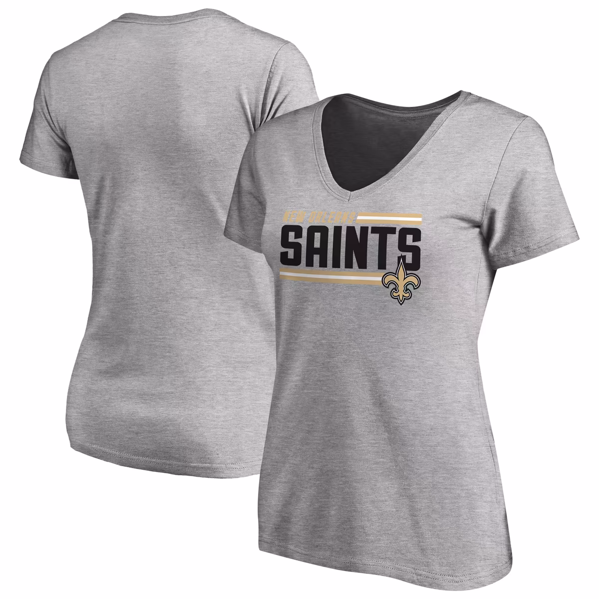 Women's Heather Gray New Orleans Saints Iconic Collection On Side Stripe V-Neck T-Shirt