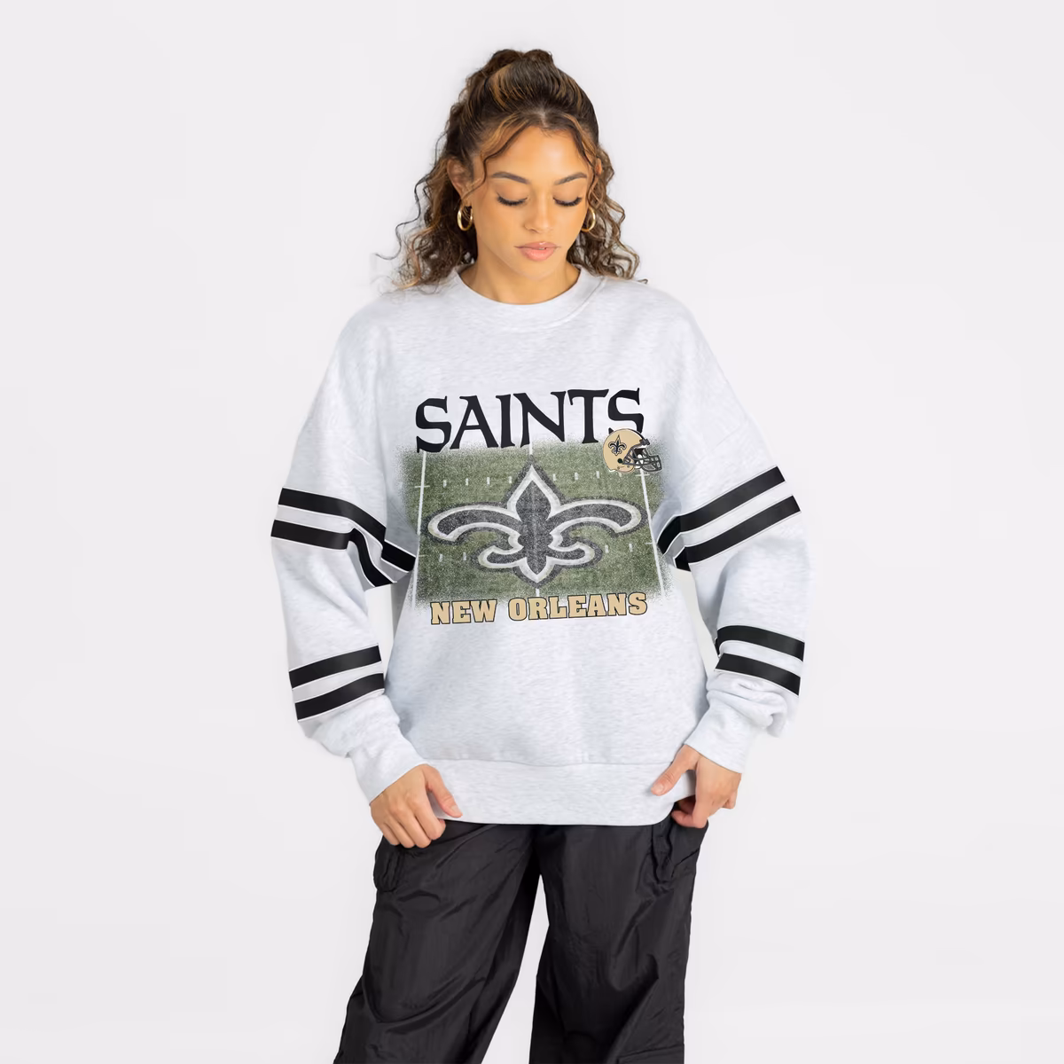 Women's Gameday Couture Ash New Orleans Saints Off the Grid Oversized Fleece Sweatshirt