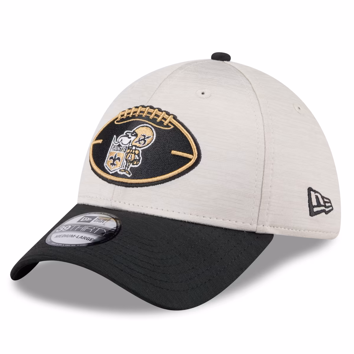 Men's New Era Stone/Black New Orleans Saints 2024 Sideline Historic 39THIRTY Flex Hat