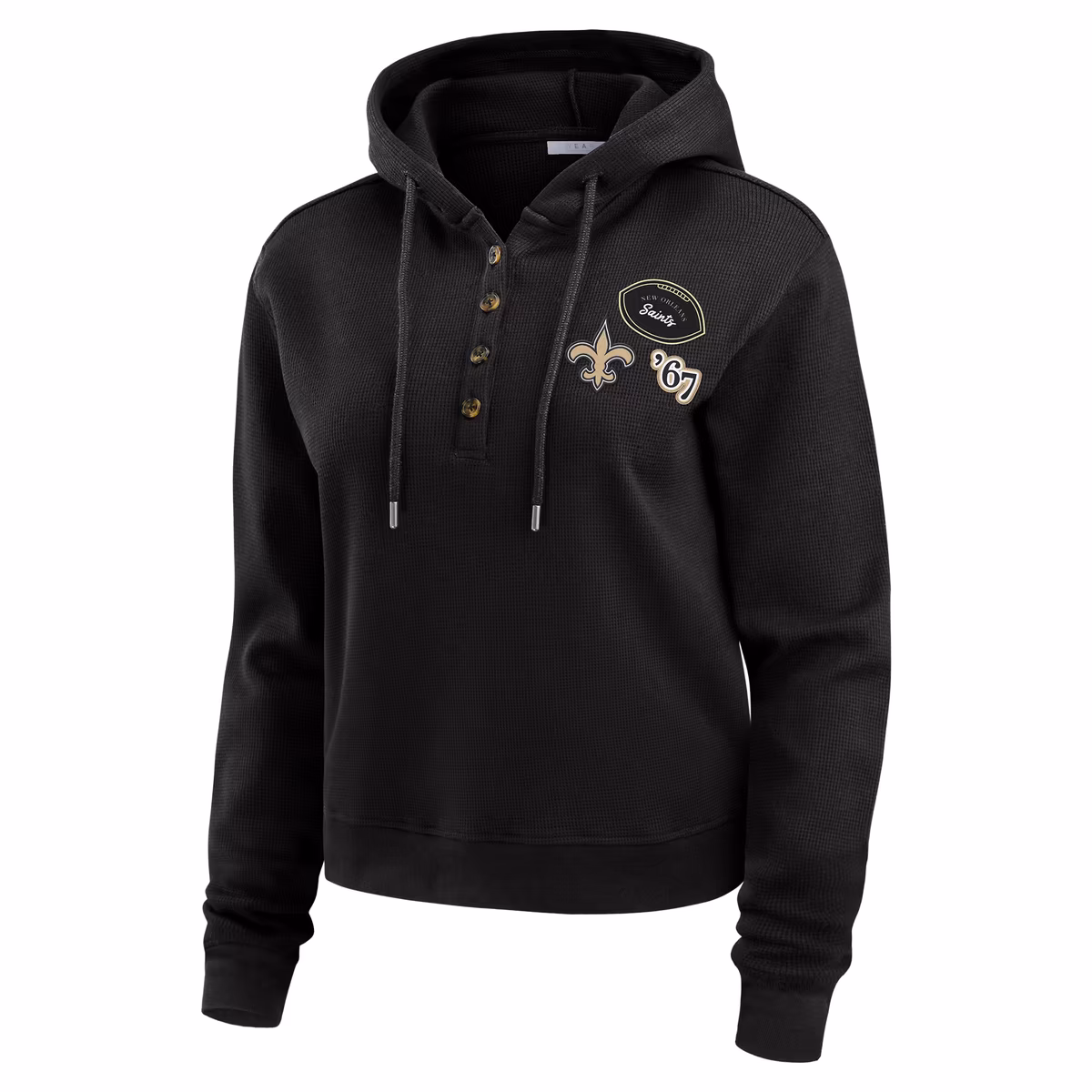 Women's WEAR by Erin Andrews Black New Orleans Saints Waffle Hoodie Pullover Top 3 Women's WEAR by Erin Andrews Black New Orleans Saints Waffle Hoodie Pullover Top
