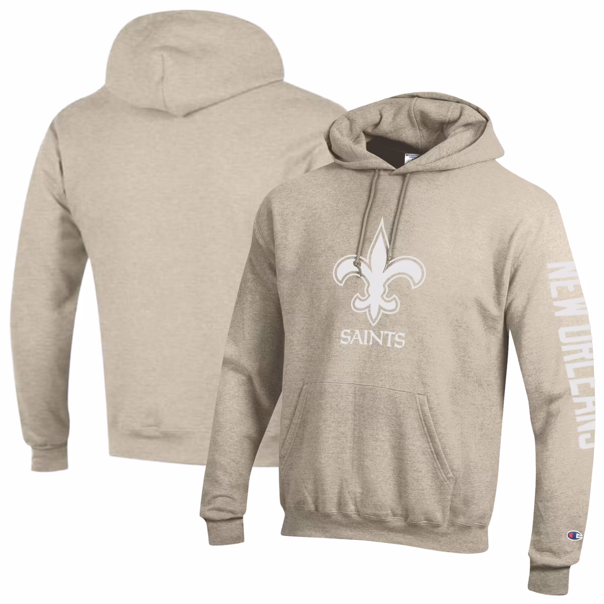 Men's Champion Oatmeal New Orleans Saints Powerblend Hoodie 2 Men's Champion Oatmeal New Orleans Saints Powerblend Hoodie