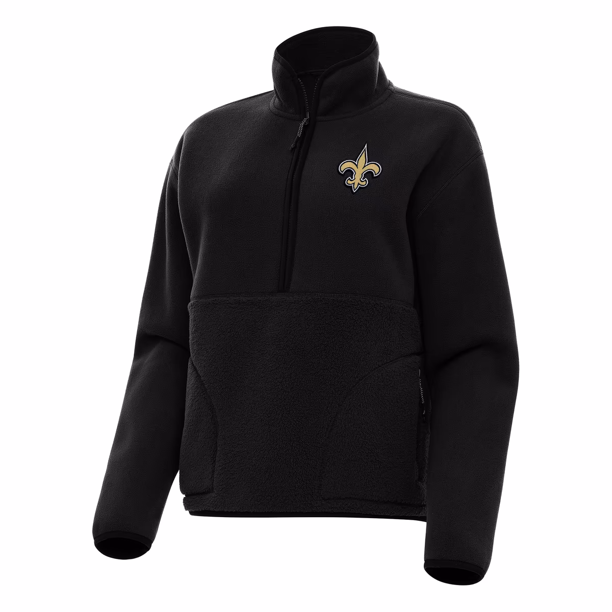 Women's Antigua  Black New Orleans Saints Figure Half-Zip Sweatshirt