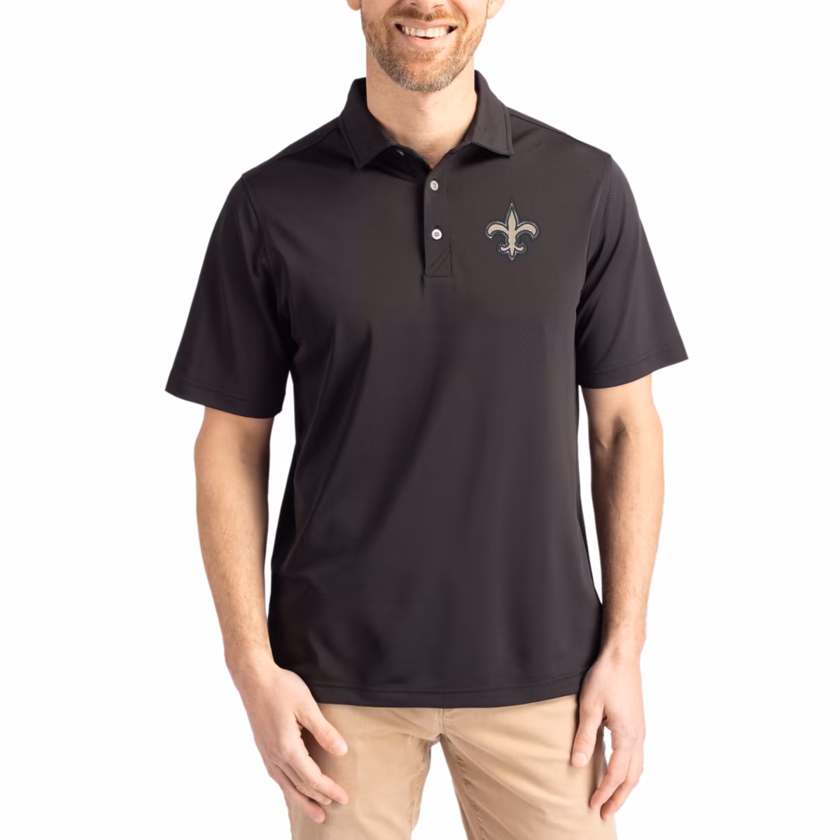 Men's Cutter & Buck Black New Orleans Saints Virtue Eco Pique Recycled Polo