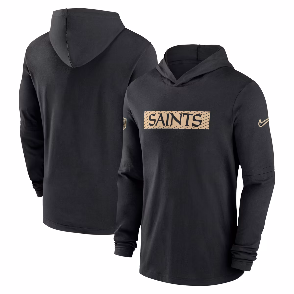 Men's Nike Black New Orleans Saints 2024/25 Sideline Performance Long Sleeve Hoodie T-Shirt 1 Men's Nike Black New Orleans Saints 2024/25 Sideline Performance Long Sleeve Hoodie T-Shirt