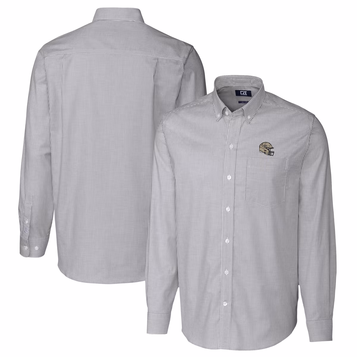 Men's Cutter & Buck Charcoal New Orleans Saints Helmet Stretch Oxford Stripe Long Sleeve Button-Down Shirt 8 Men's Cutter & Buck Charcoal New Orleans Saints Helmet Stretch Oxford Stripe Long Sleeve Button-Down Shirt