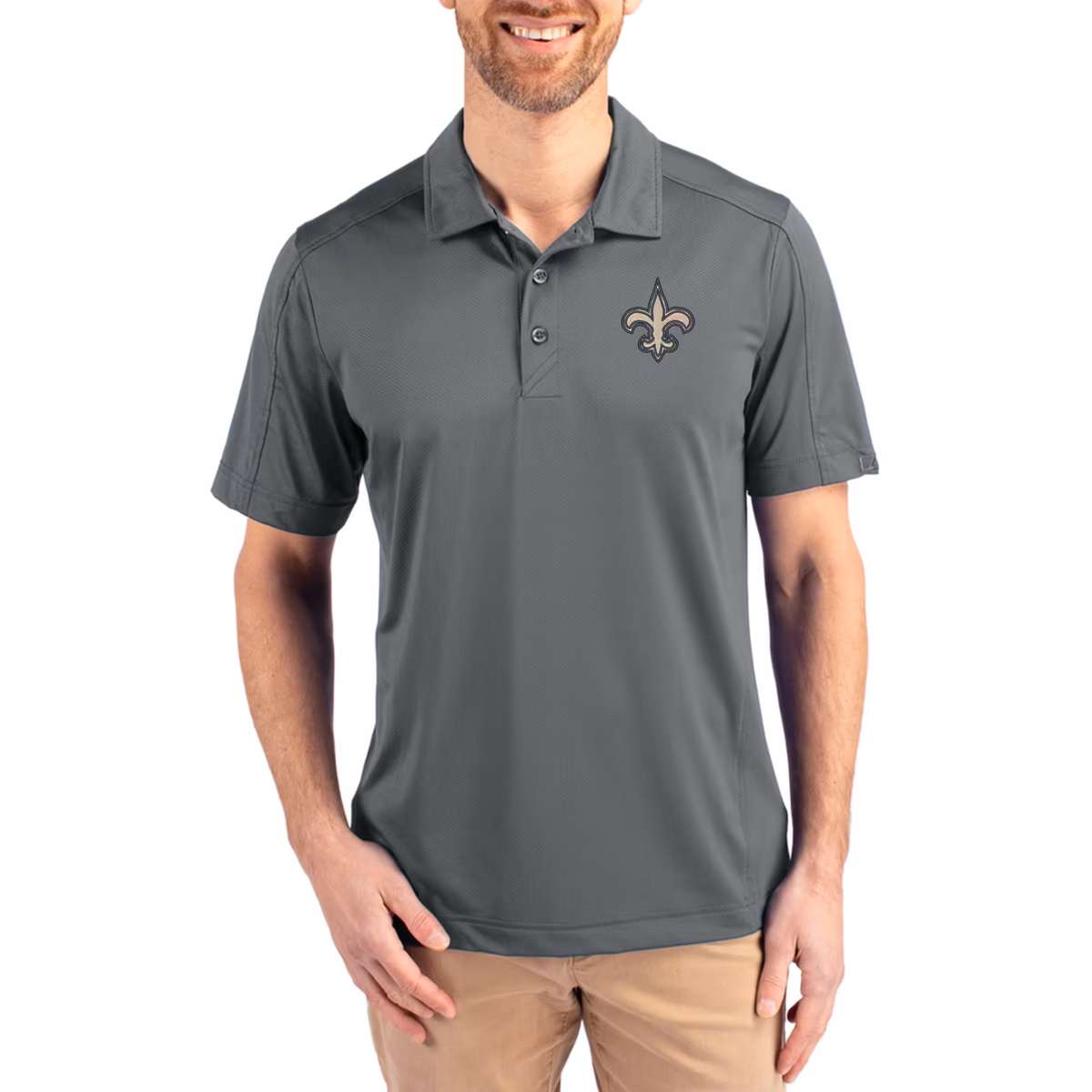 Men's Cutter & Buck Steel New Orleans Saints Prospect Textured Stretch Polo