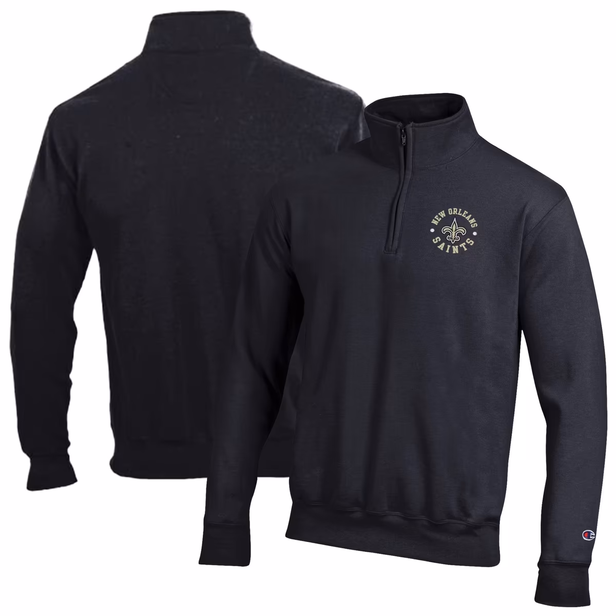 Men's Champion Black New Orleans Saints Powerblend Quarter-Zip Pullover 1 Men's Champion Black New Orleans Saints Powerblend Quarter-Zip Pullover