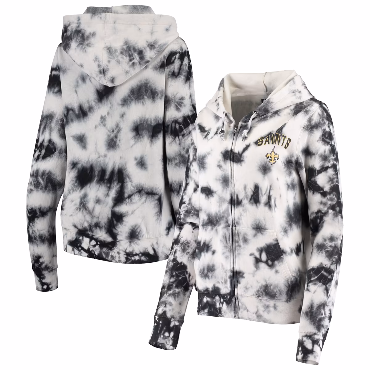 Women's New Era Black New Orleans Saints Tie Dye Fleece Full-Zip Hoodie 2 Women's New Era Black New Orleans Saints Tie Dye Fleece Full-Zip Hoodie