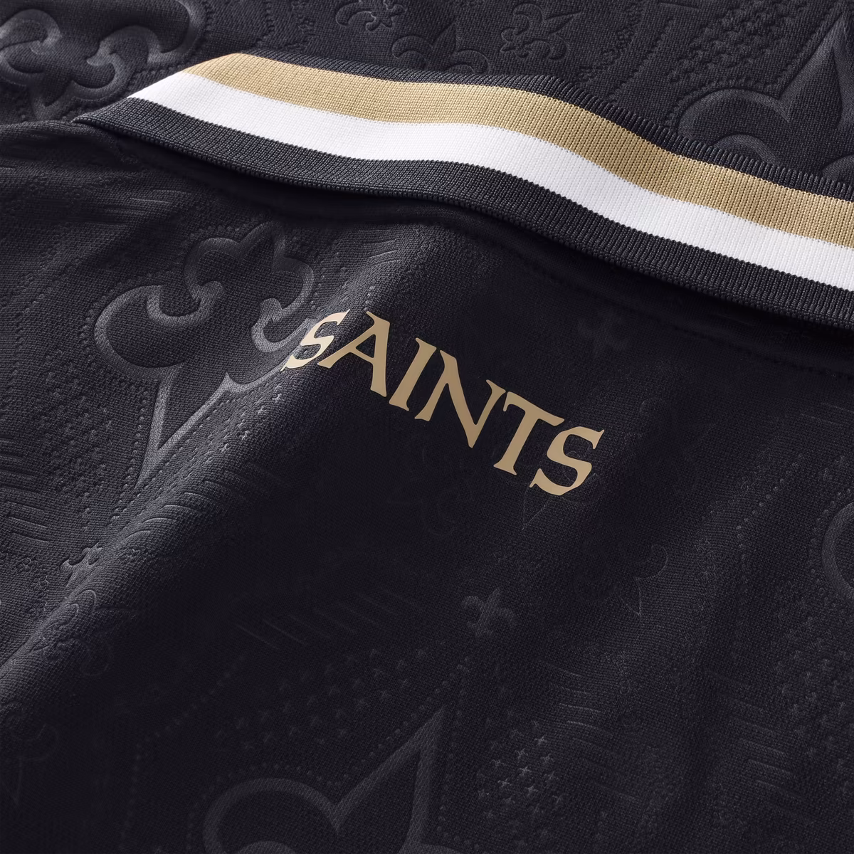 Men's Fanatics Black New Orleans Saints Football x Football Collared Fan Top 11 Men's Fanatics Black New Orleans Saints Football x Football Collared Fan Top