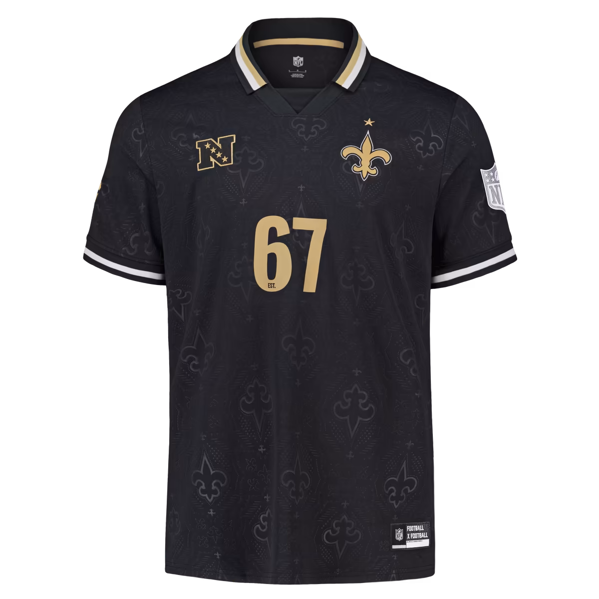 Men's Fanatics Black New Orleans Saints Football x Football Collared Fan Top 12 Men's Fanatics Black New Orleans Saints Football x Football Collared Fan Top