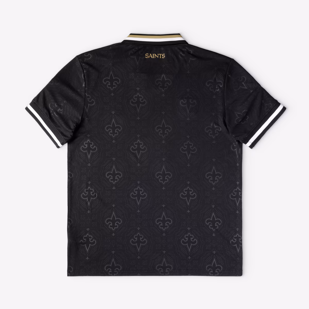 Men's Fanatics Black New Orleans Saints Football x Football Collared Fan Top 3 Men's Fanatics Black New Orleans Saints Football x Football Collared Fan Top