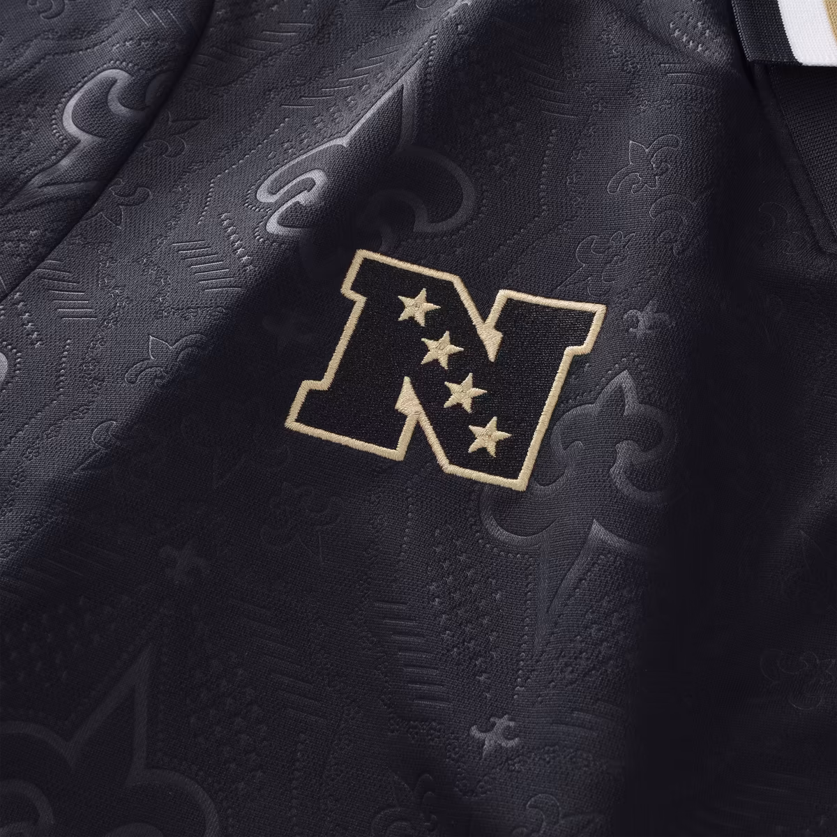 Men's Fanatics Black New Orleans Saints Football x Football Collared Fan Top 6 Men's Fanatics Black New Orleans Saints Football x Football Collared Fan Top