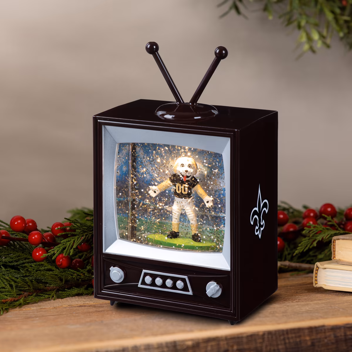 New Orleans Saints 8" Vintage TV Water Globe Lantern with Mascot 3 New Orleans Saints 8" Vintage TV Water Globe Lantern with Mascot