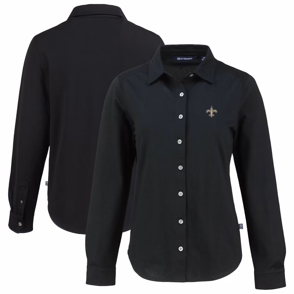 Women's Cutter & Buck Black New Orleans Saints  Advantage Eco Soft Pique Tri-Blend Long Sleeve Button-Up Shirt