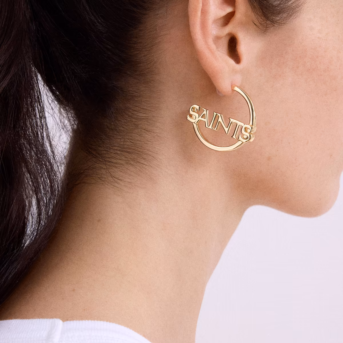 BaubleBar New Orleans Saints Wordmark Hoop Earrings 3 BaubleBar New Orleans Saints Wordmark Hoop Earrings