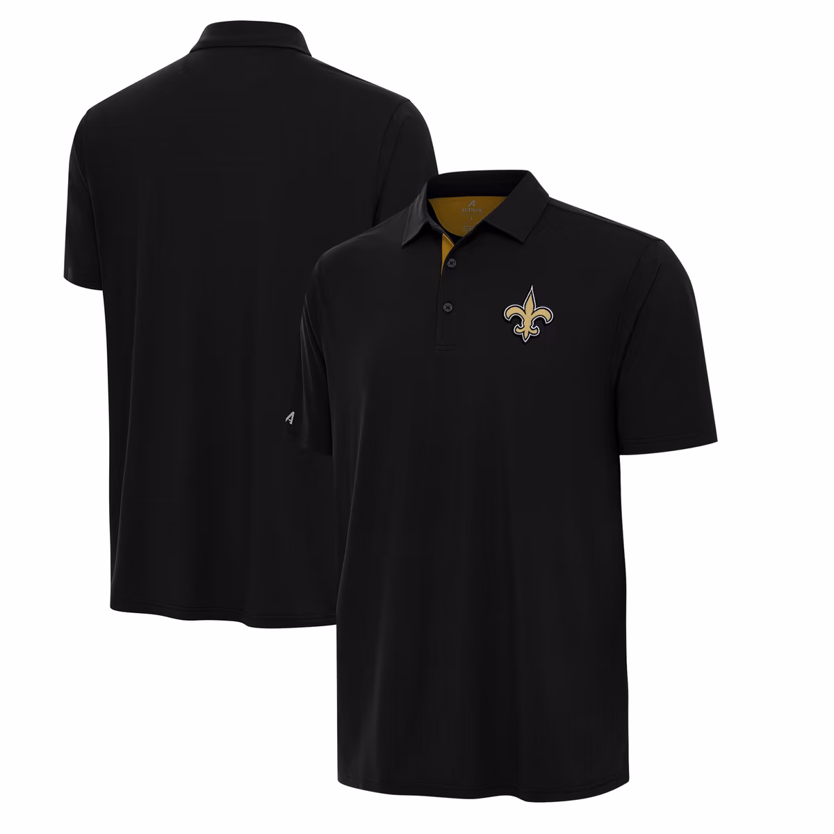 Men's Antigua Black/Gold New Orleans Saints Era Polo 2 Men's Antigua Black/Gold New Orleans Saints Era Polo