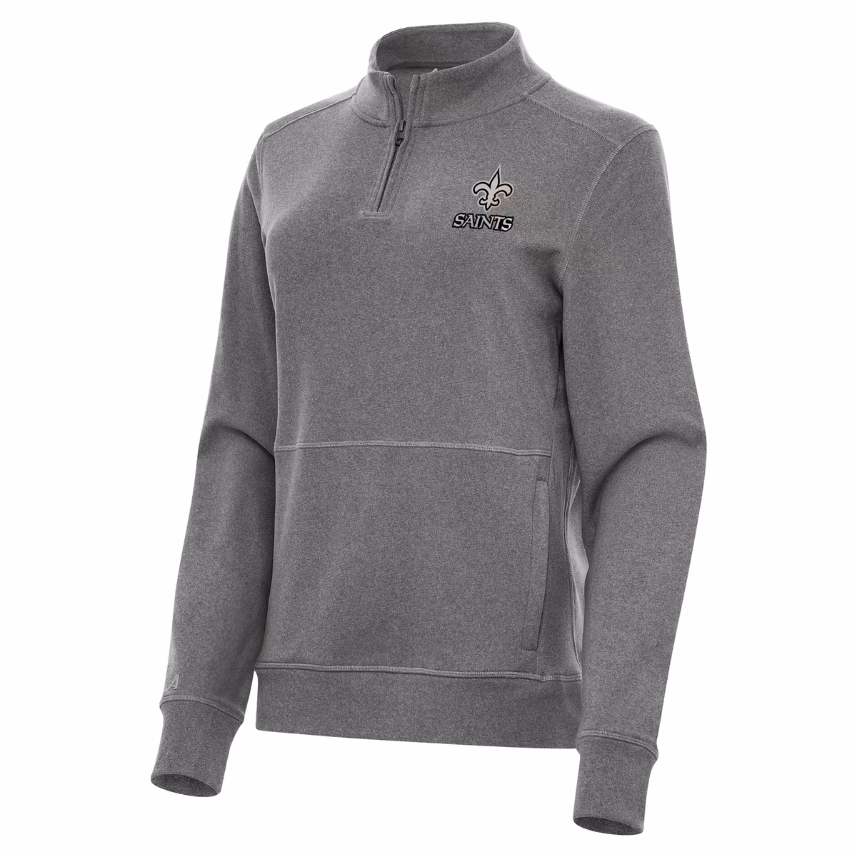 Women's Antigua Heather Black New Orleans Saints Crush Quarter-Zip Top 8 Women's Antigua Heather Black New Orleans Saints Crush Quarter-Zip Top