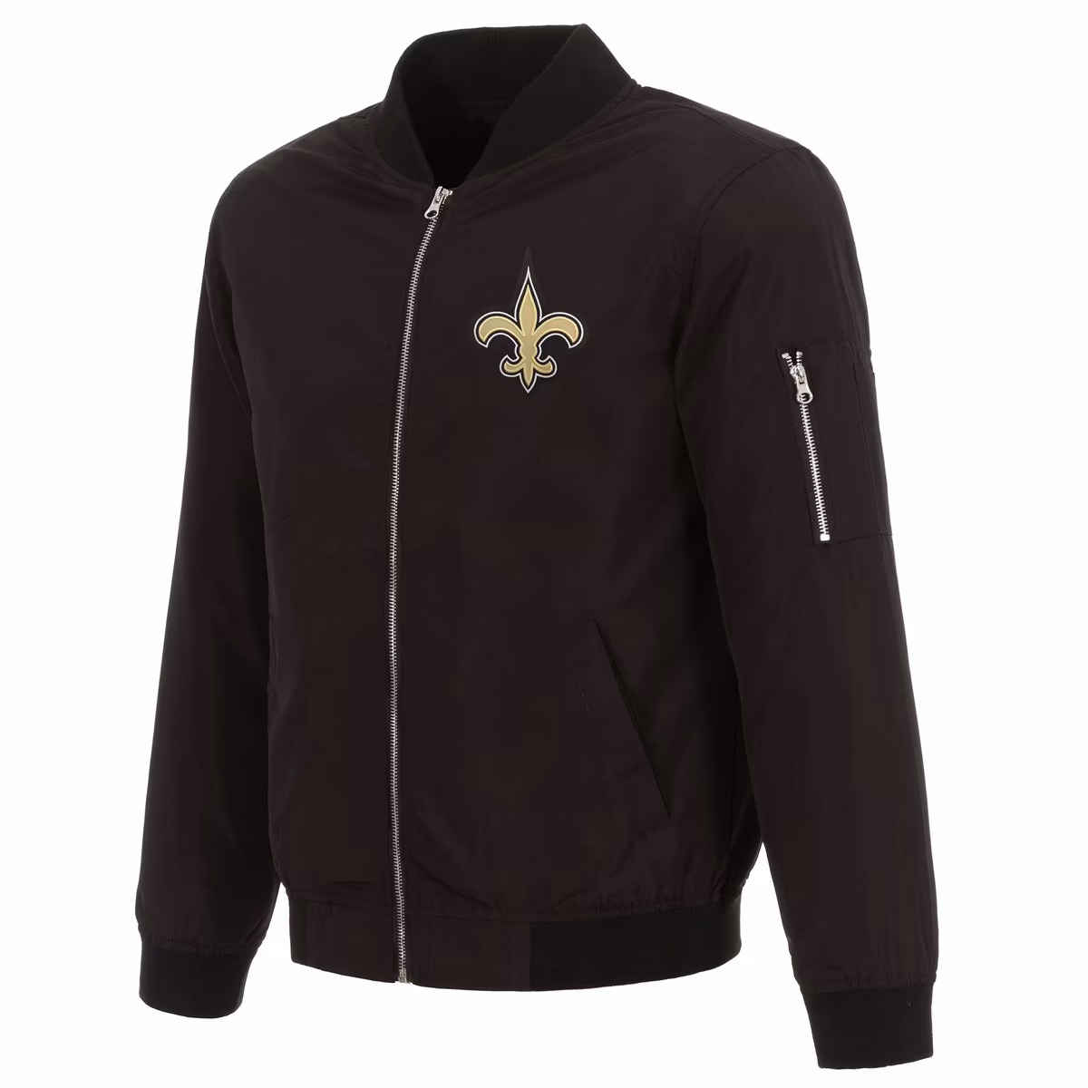 Men's NFL Pro Line by JH Design Black New Orleans Saints Full-Zip Bomber Lightweight Jacket 8 Men's NFL Pro Line by JH Design Black New Orleans Saints Full-Zip Bomber Lightweight Jacket