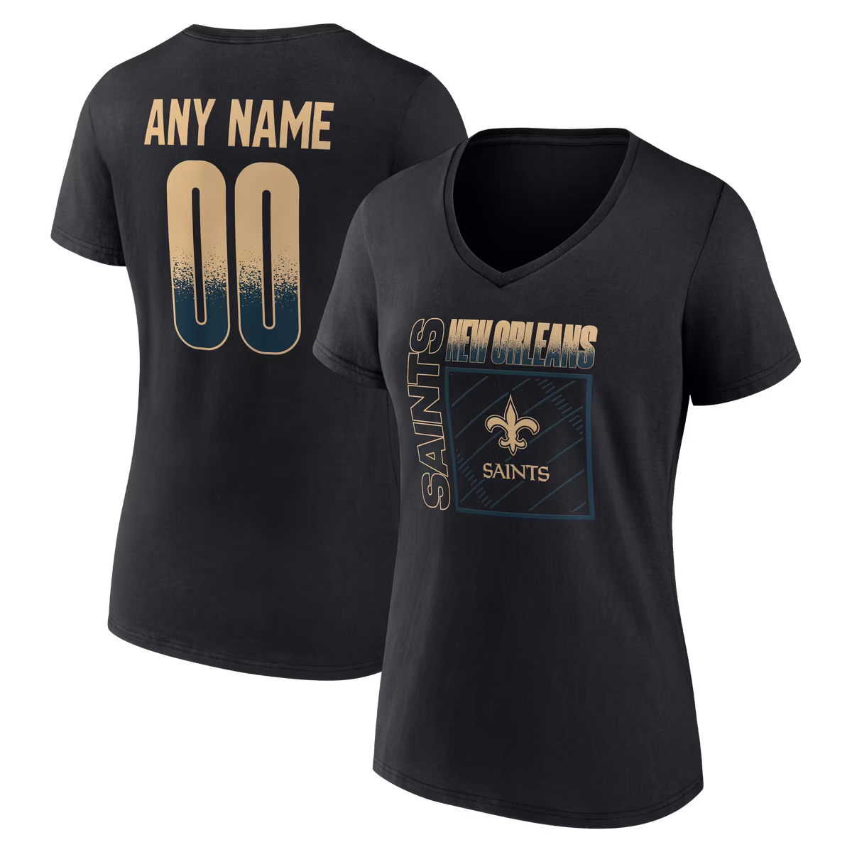 Women's Black New Orleans Saints Home Field Pop Personalized Name & Number V-Neck T-Shirt 8 Women's Black New Orleans Saints Home Field Pop Personalized Name & Number V-Neck T-Shirt