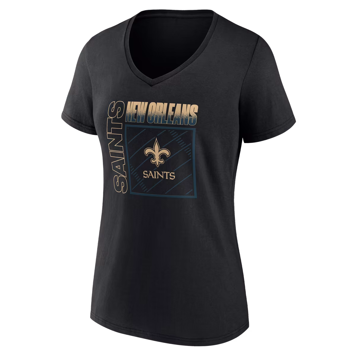 Women's Black New Orleans Saints Home Field Pop Personalized Name & Number V-Neck T-Shirt 3 Women's Black New Orleans Saints Home Field Pop Personalized Name & Number V-Neck T-Shirt