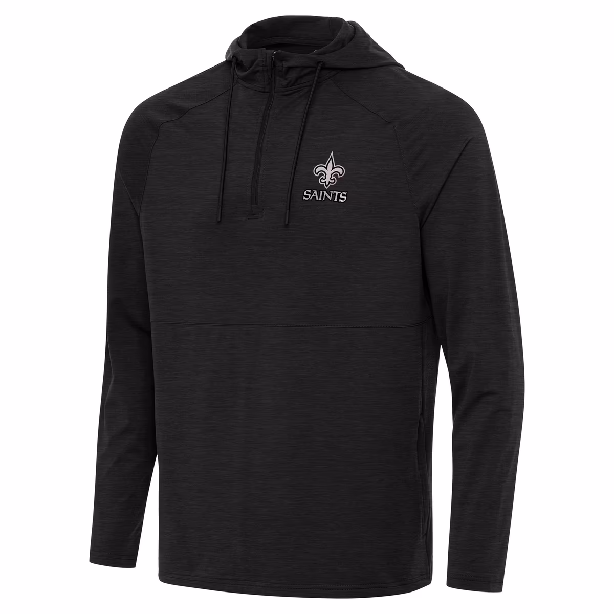Men's Antigua Heather Black New Orleans Saints Spikes Raglan Quarter-Zip Hoodie 2 Men's Antigua Heather Black New Orleans Saints Spikes Raglan Quarter-Zip Hoodie