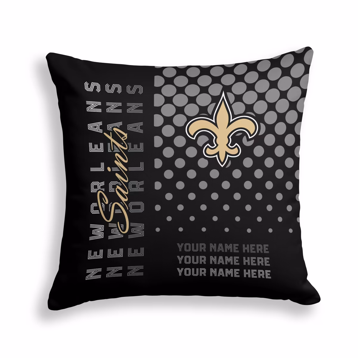 Pegasus New Orleans Saints 18" x 18" Script Dot Fade Personalized Decor Pillow 1 Pegasus New Orleans Saints 18" x 18" Script Dot Fade Personalized Decor Pillow