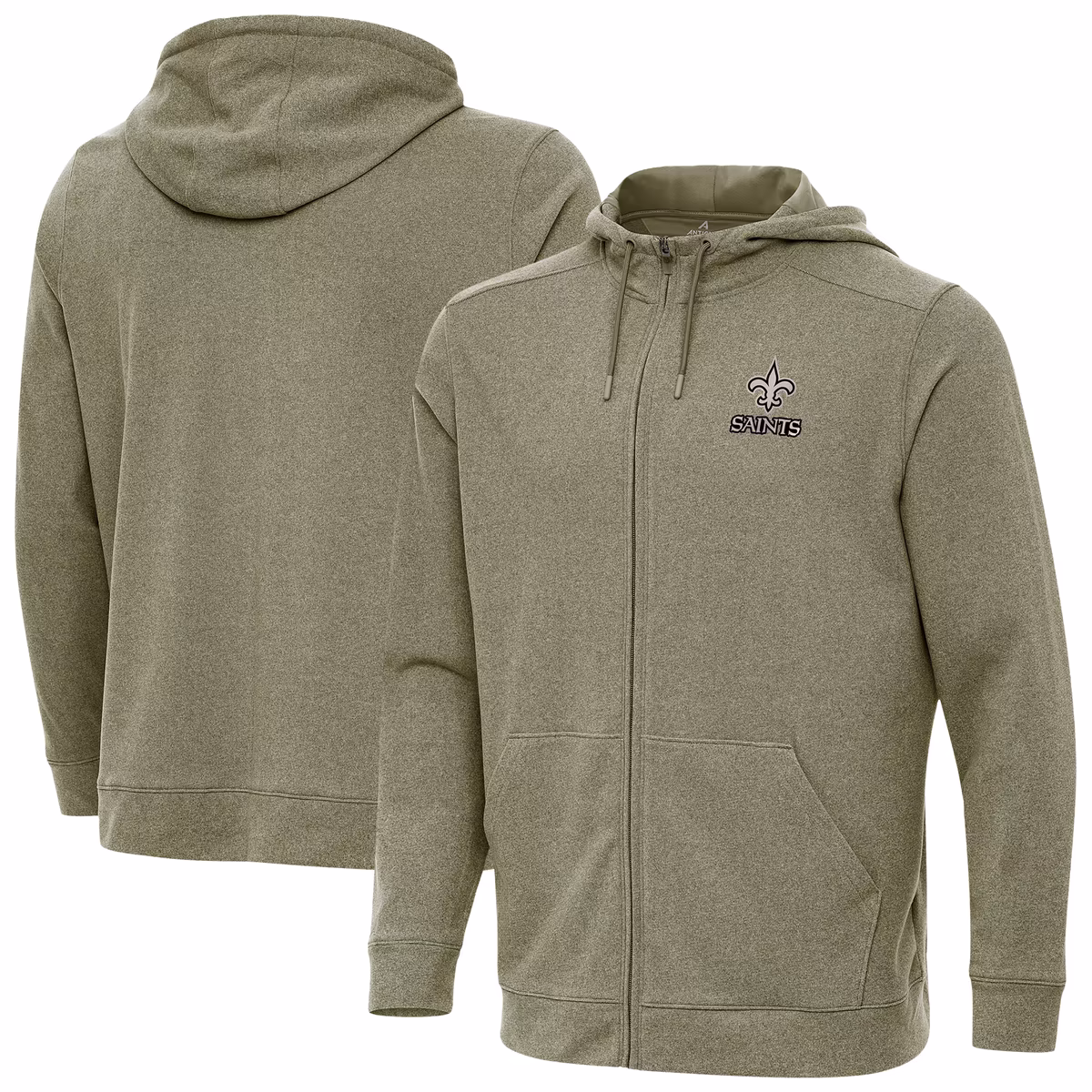 Men's Antigua Olive New Orleans Saints Effortless Full-Zip Hoodie Jacket 2 Men's Antigua Olive New Orleans Saints Effortless Full-Zip Hoodie Jacket