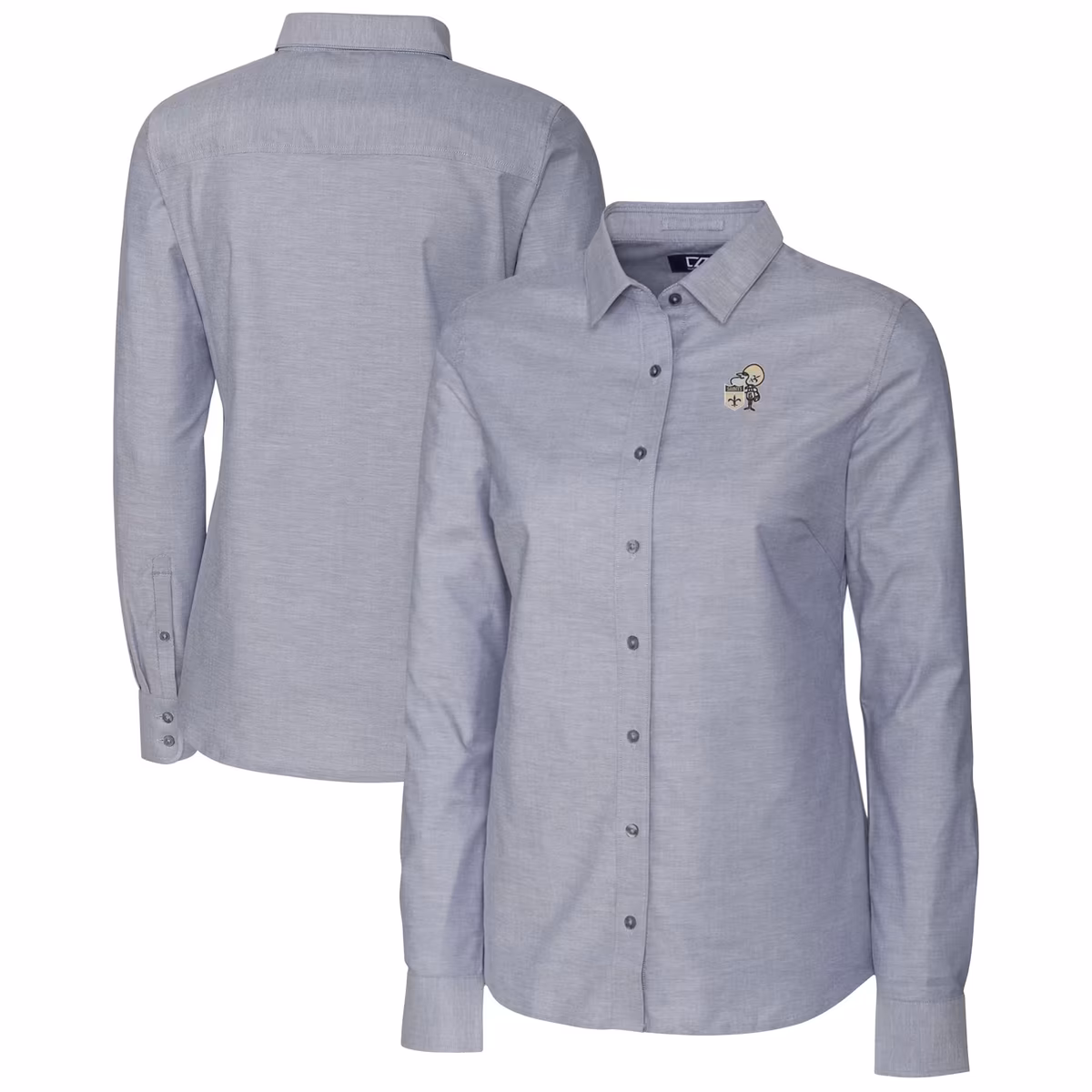 Women's Cutter & Buck Charcoal New Orleans Saints Throwback Logo Oxford Stretch Long Sleeve Button-Up Shirt 1 Women's Cutter & Buck Charcoal New Orleans Saints Throwback Logo Oxford Stretch Long Sleeve Button-Up Shirt