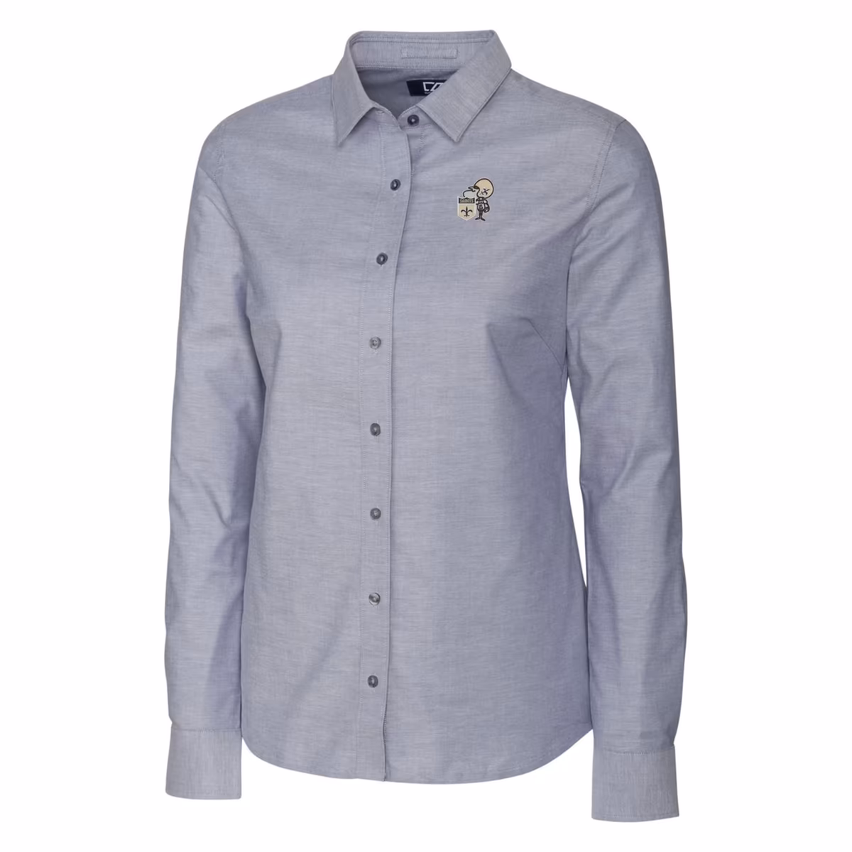 Women's Cutter & Buck Charcoal New Orleans Saints Throwback Logo Oxford Stretch Long Sleeve Button-Up Shirt 3 Women's Cutter & Buck Charcoal New Orleans Saints Throwback Logo Oxford Stretch Long Sleeve Button-Up Shirt