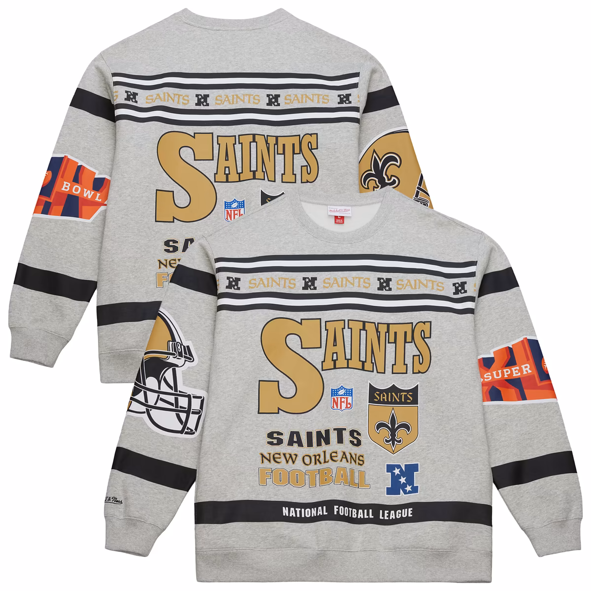 Men's Mitchell & Ness Heather Gray New Orleans Saints All Over Print Vintage Fleece Crewneck Sweatshirt 8 Men's Mitchell & Ness Heather Gray New Orleans Saints All Over Print Vintage Fleece Crewneck Sweatshirt