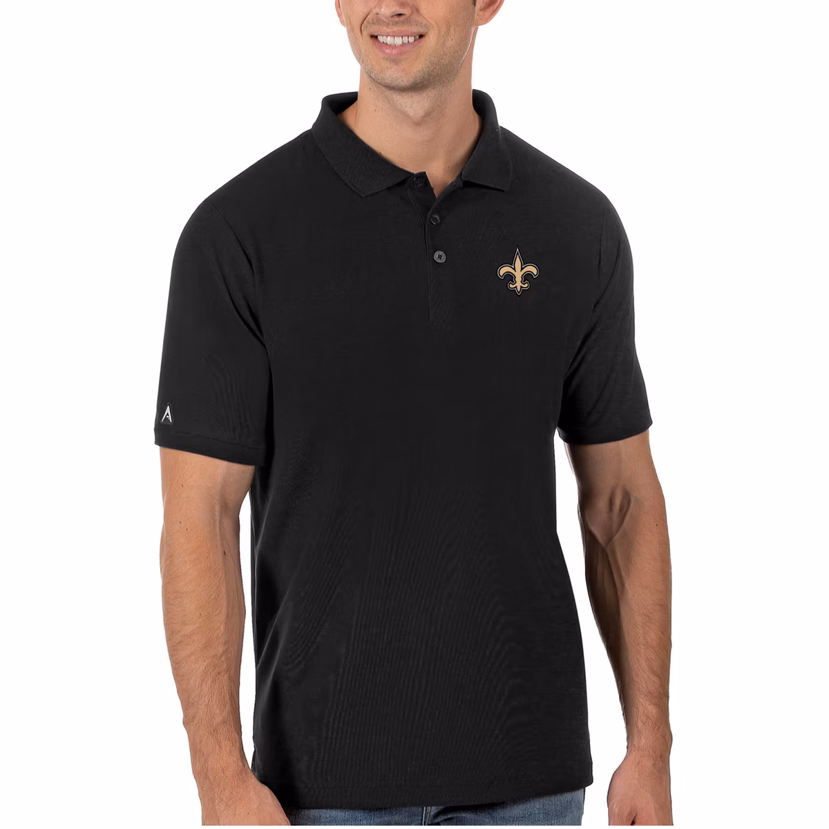 Men's Antigua Black New Orleans Saints Legacy Pique Polo 1 Men's Antigua Black New Orleans Saints Legacy Pique Polo