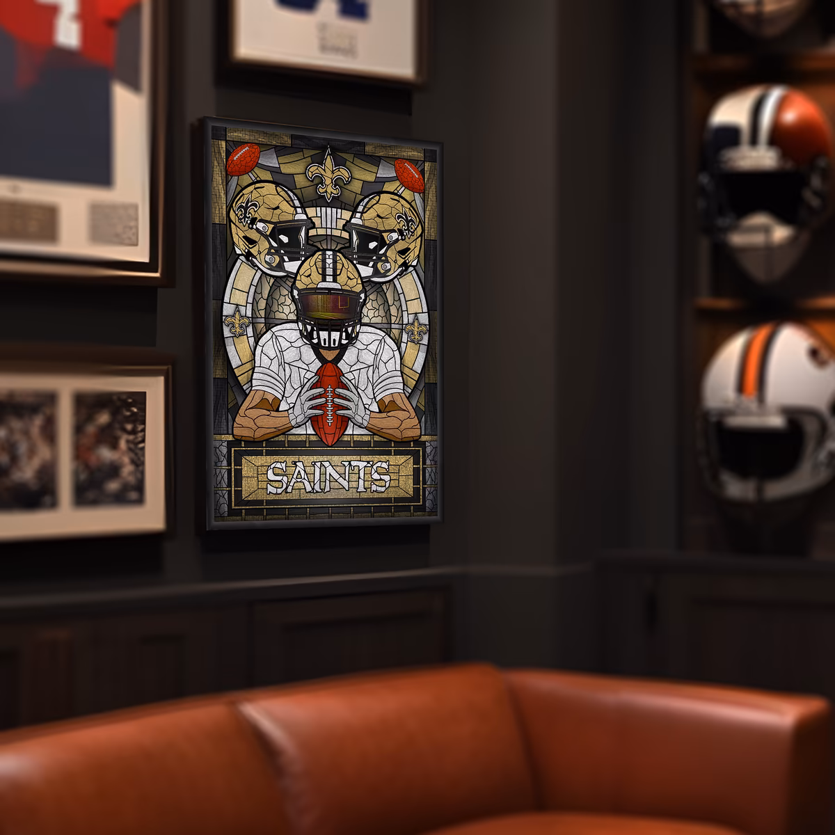 New Orleans Saints Framed Stained Glass Art Print 3 New Orleans Saints Framed Stained Glass Art Print