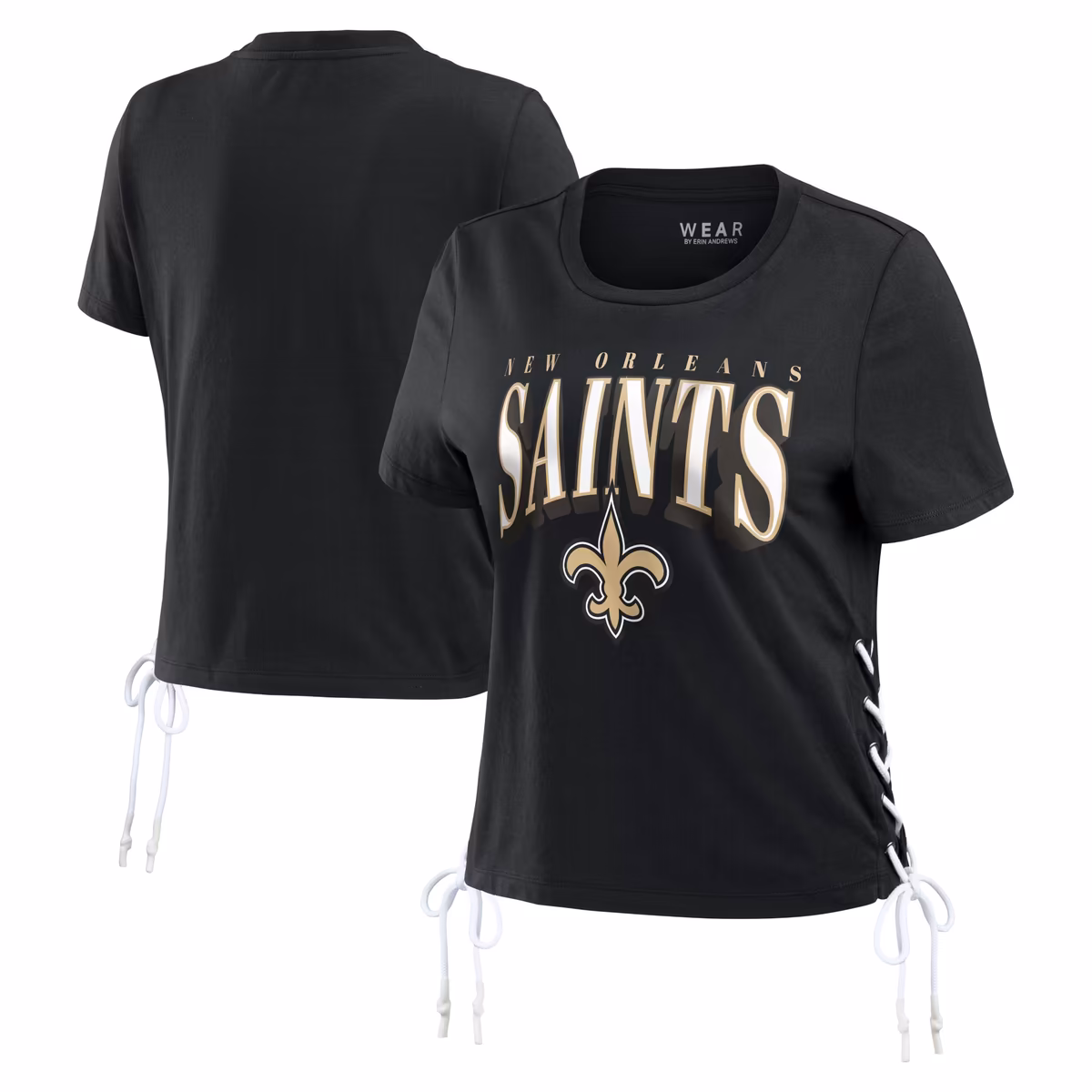 Women's WEAR by Erin Andrews Black New Orleans Saints Lace Up Side Modest Cropped T-Shirt 4 Women's WEAR by Erin Andrews Black New Orleans Saints Lace Up Side Modest Cropped T-Shirt