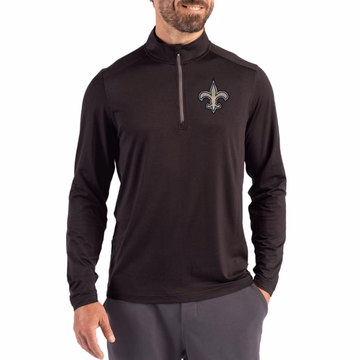 Men's Cutter & Buck Black New Orleans Saints Coastline Epic Comfort Recycled Quarter-Zip Pullover 8 Men's Cutter & Buck Black New Orleans Saints Coastline Epic Comfort Recycled Quarter-Zip Pullover
