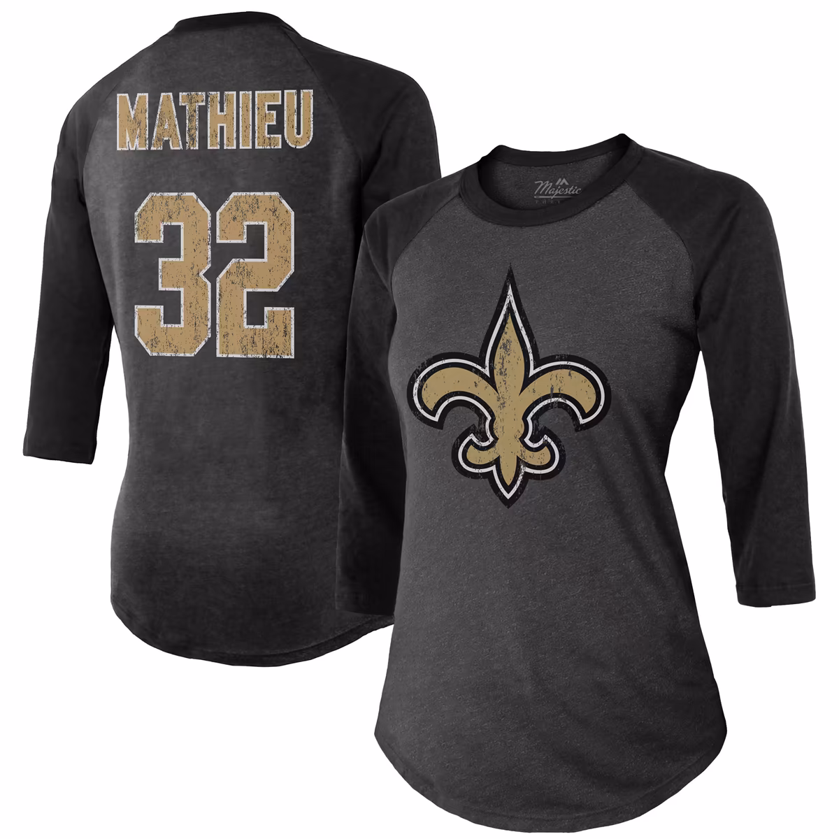 Women's Majestic Threads Tyrann Mathieu Black New Orleans Saints Name & Number Raglan 3/4 Sleeve T-Shirt 11 Women's Majestic Threads Tyrann Mathieu Black New Orleans Saints Name & Number Raglan 3/4 Sleeve T-Shirt