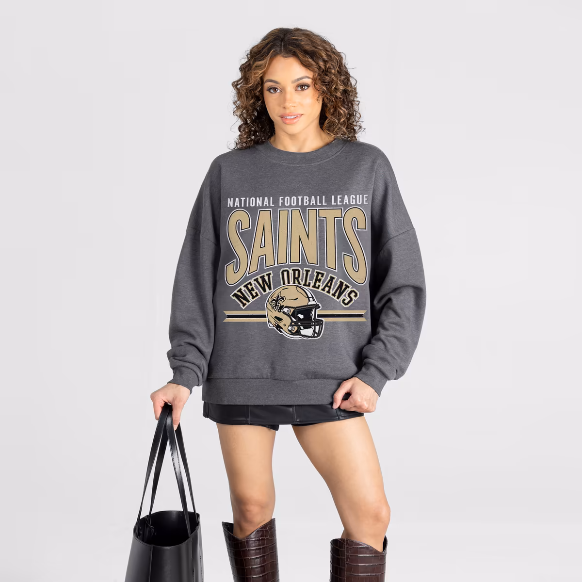 Women's Gameday Couture Charcoal New Orleans Saints Kickoff Classic Oversized Premium Drop Shoulder Sweatshirt