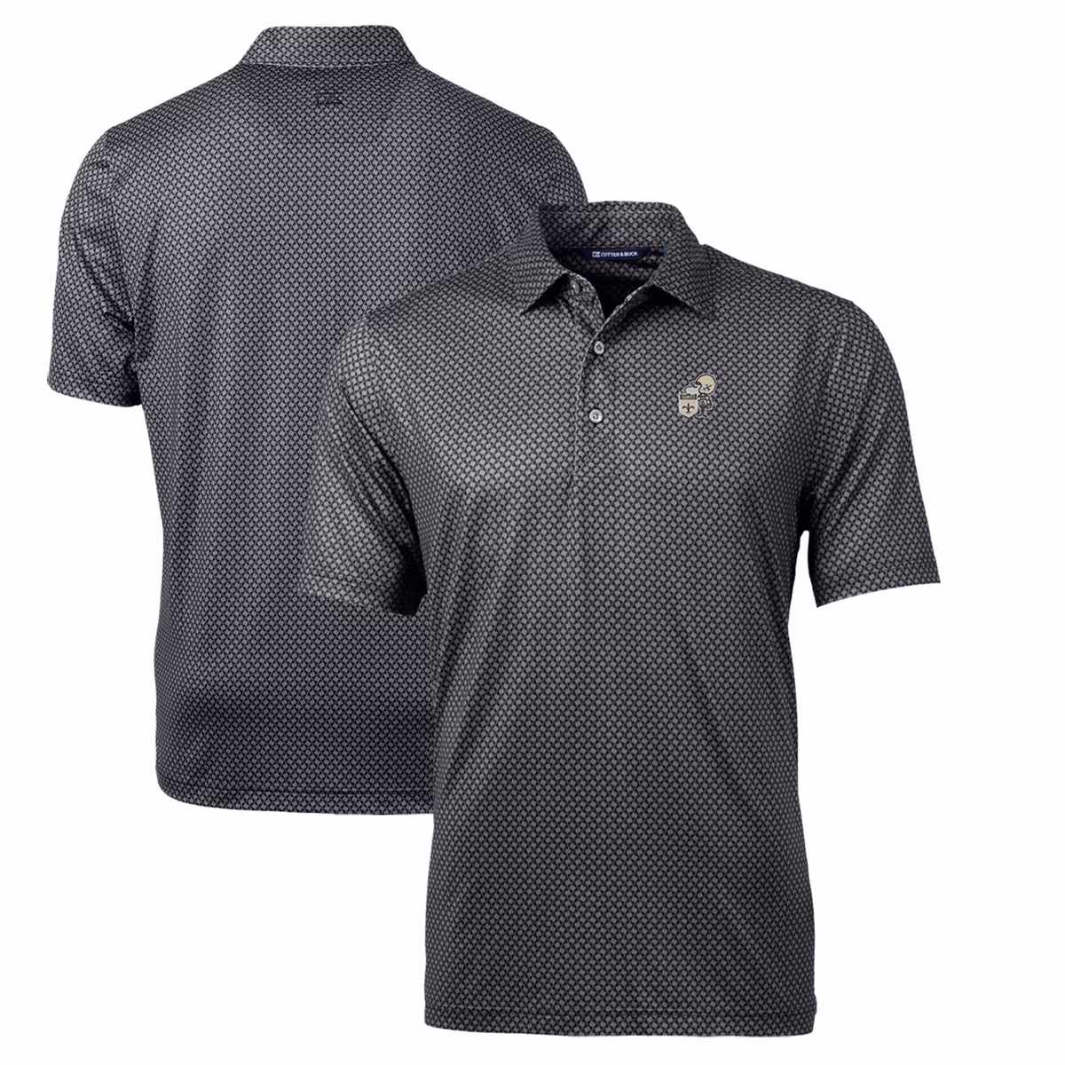 Men's Cutter & Buck Black New Orleans Saints Throwback Logo Pike Banner Stretch Polo