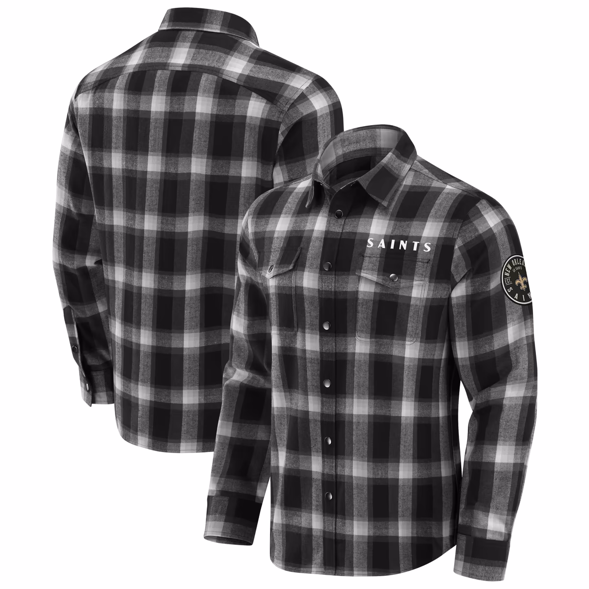 Men's Darius Rucker Collection by Fanatics Black New Orleans Saints Flannel Plaid Full-Snap Shirt 2 Men's Darius Rucker Collection by Fanatics Black New Orleans Saints Flannel Plaid Full-Snap Shirt