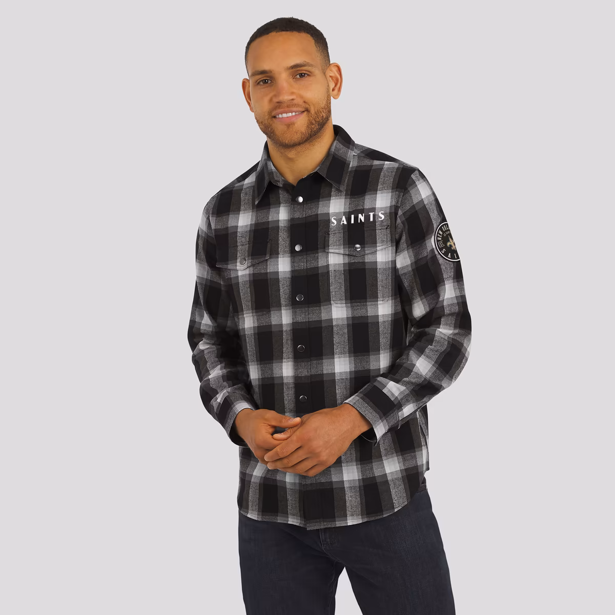 Men's Darius Rucker Collection by Fanatics Black New Orleans Saints Flannel Plaid Full-Snap Shirt 5 Men's Darius Rucker Collection by Fanatics Black New Orleans Saints Flannel Plaid Full-Snap Shirt